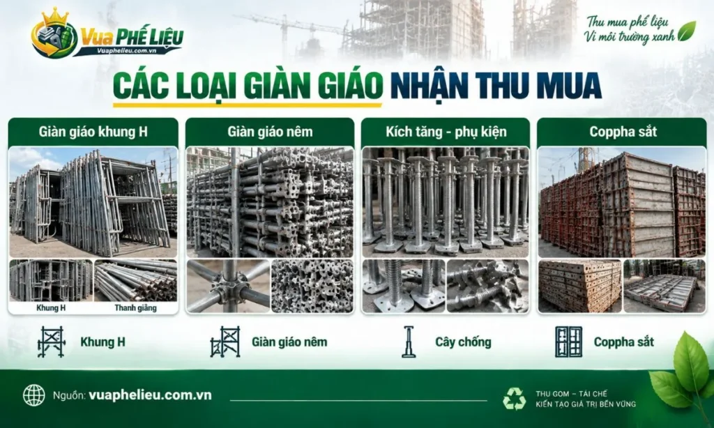 Các loại giàn giáo cũ được thu mua như giàn giáo khung H, giàn giáo nêm