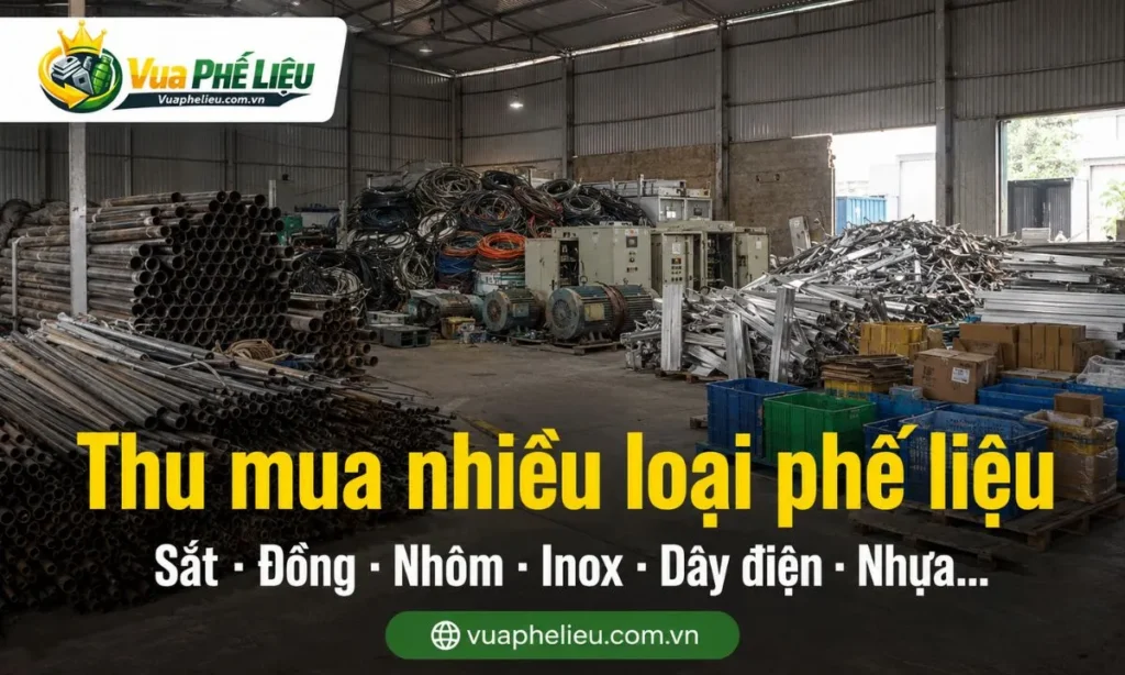 các loại phế liệu Vua Phế Liệu nhận mua tại Hòa Bình như sắt, đồng, nhôm, inox, dây điện, hợp kim, nhựa, carton, pallet, motor, tủ điện và máy móc cũ.