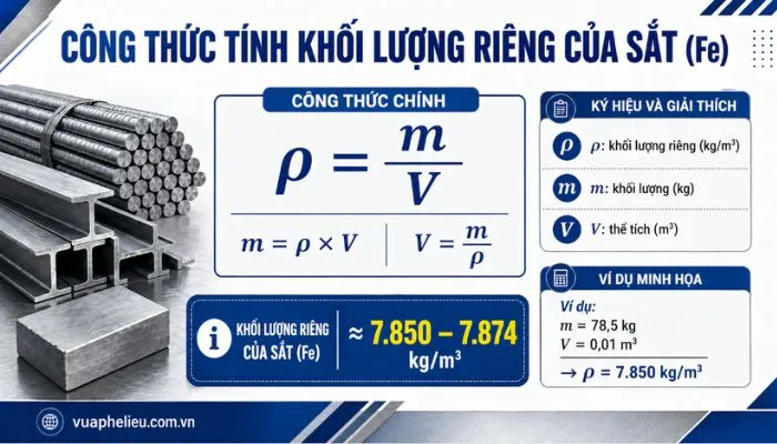 Công thức tính khối lượng riêng của sắt