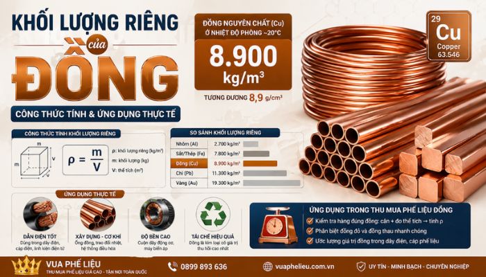 Khối lượng riêng của đồng là bao nhiêu?