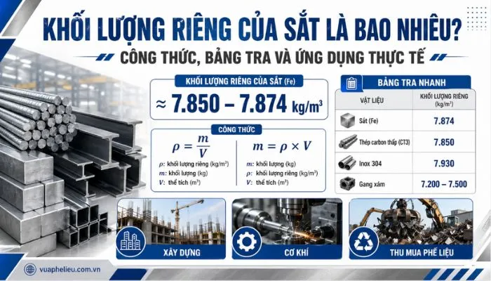 Khối lượng riêng của sắt là bao nhiêu?