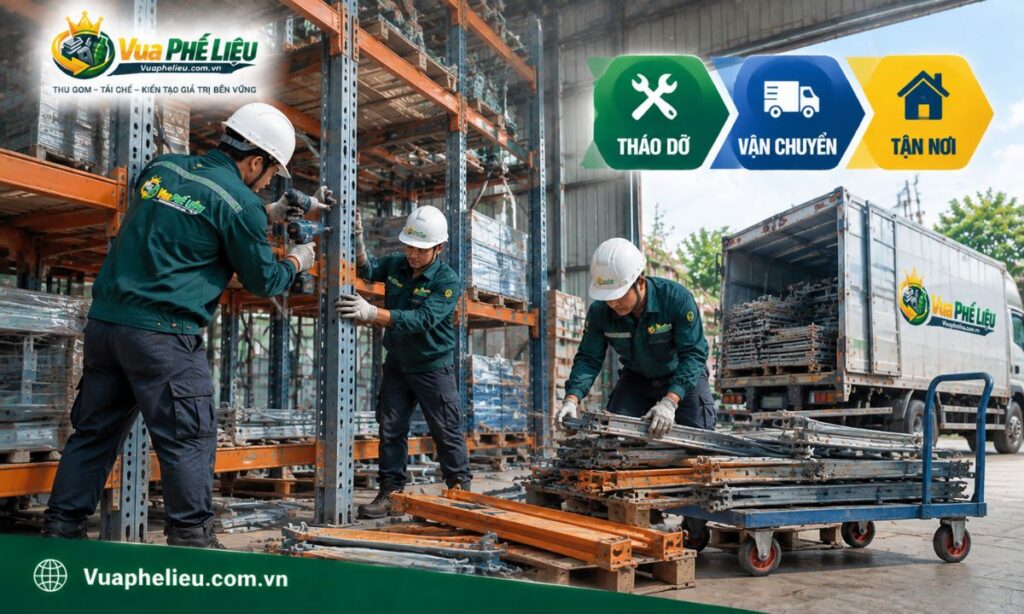 Nhân viên tháo dỡ kệ sắt cũ tận nơi