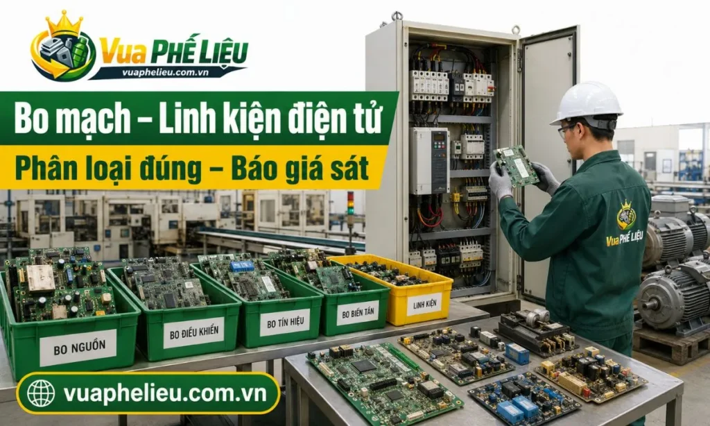 phân loại bo mạch, chip, IC, tủ điện, motor và thiết bị tự động hóa cũ trước khi báo giá tại Thái Nguyên.