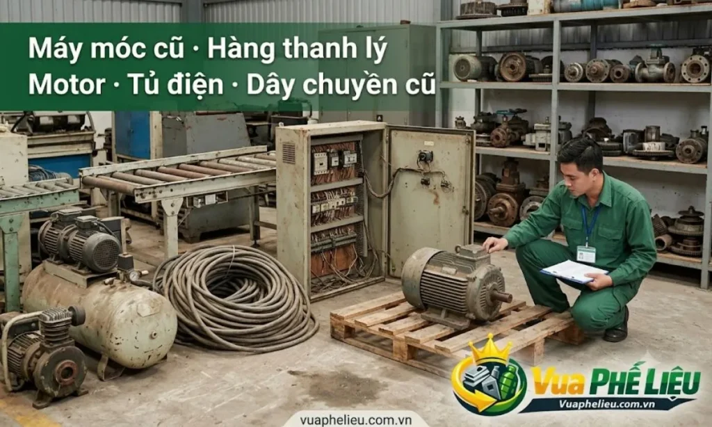 thu mua máy móc cũ, hàng thanh lý, motor, tủ điện, dây điện, máy bơm, máy nén khí, dây chuyền cũ và thiết bị nhà xưởng tại Bắc Ninh.