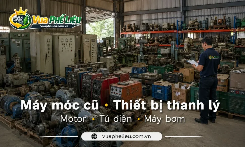 thu mua máy móc cũ, motor, tủ điện, máy bơm, máy nén khí, máy hàn, máy khoan, kệ sắt, pallet và thiết bị thanh lý tại Hòa Bình.