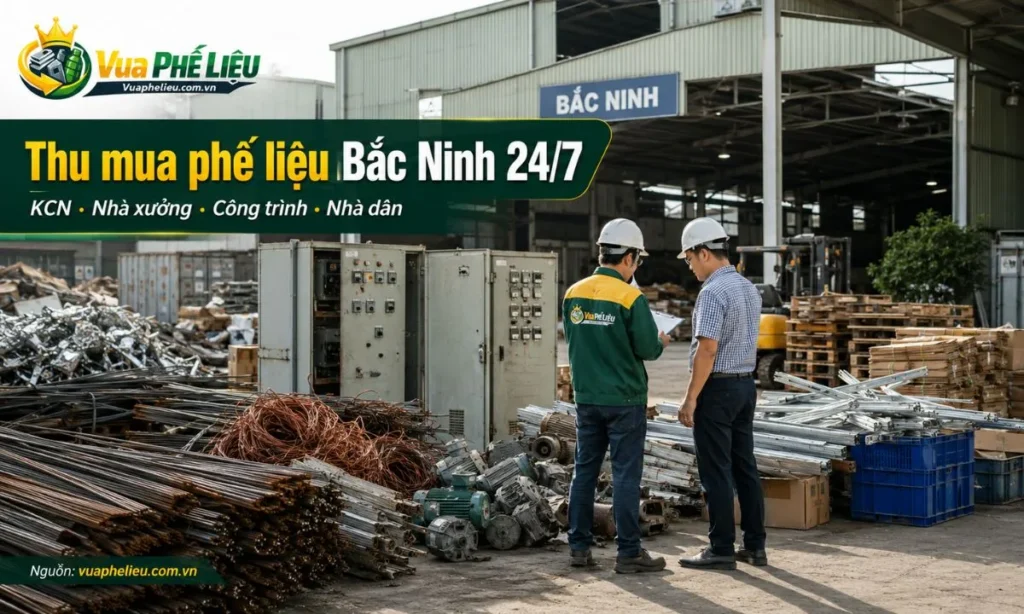 dịch vụ thu mua phế liệu Bắc Ninh tận nơi của Vua Phế Liệu, nhận sắt, đồng, nhôm, inox, dây điện, motor, tủ điện, máy móc cũ, pallet, carton và vật tư tồn kho.