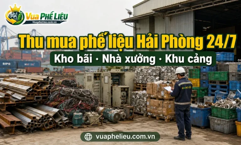 dịch vụ thu mua phế liệu Hải Phòng tận nơi của Vua Phế Liệu, nhận sắt, đồng, nhôm, inox, dây điện, cáp điện, motor, tủ điện, máy móc cũ, pallet, carton và vật tư tồn kho.