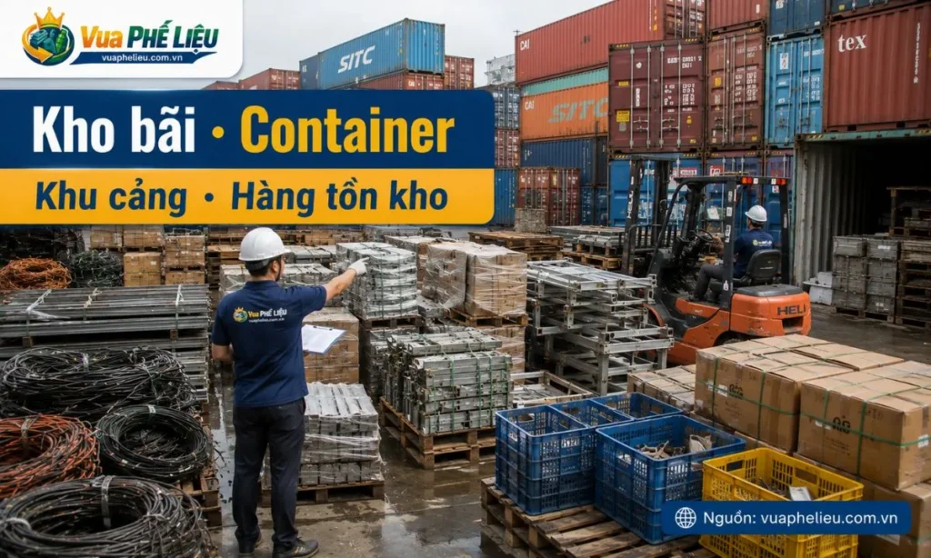 thu mua phế liệu kho bãi, container và khu cảng tại Hải Phòng, nhận sắt thép, dây cáp, pallet, bao bì, thùng nhựa, vật tư tồn kho, thiết bị cảng và hàng thanh lý theo lô.
