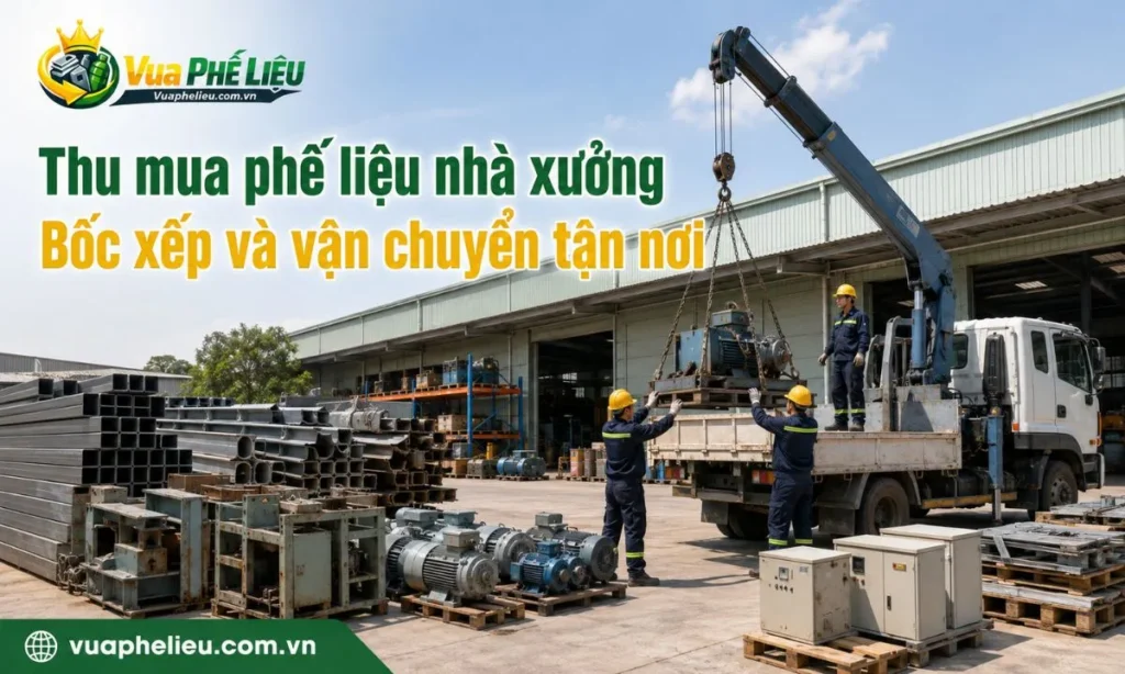 thu gom sắt máy, motor, tủ điện và thiết bị thanh lý tại sân nhà xưởng ở Ninh Bình.