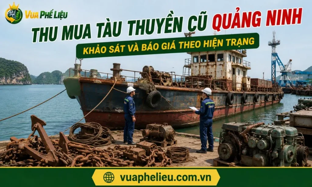 khảo sát tàu thuyền sắt cũ, mỏ neo, xích neo và thiết bị cảng cần thanh lý tại Quảng Ninh.