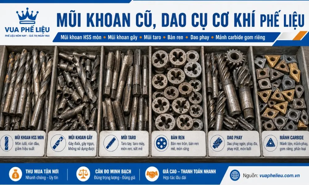 Mũi khoan cũ, dao cụ cơ khí phế liệu