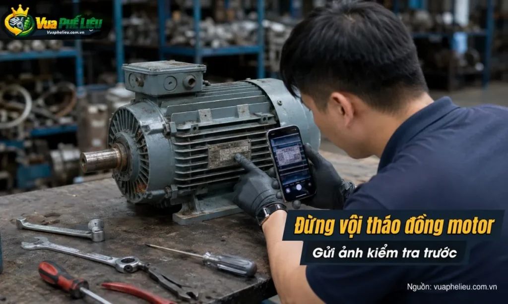 kiểm tra motor nguyên cụm trước khi quyết định bán nguyên chiếc, bán theo kg hoặc tháo đồng motor phế liệu.