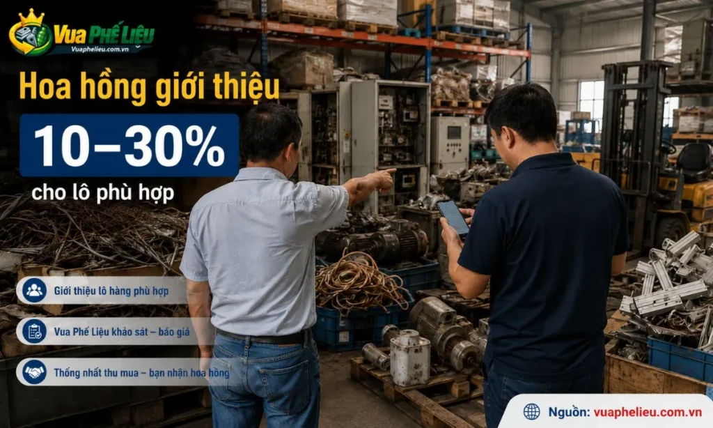 chính sách hoa hồng giới thiệu phế liệu Long An cho các lô hàng giá trị cao, hàng nhà xưởng, kho bãi, khu công nghiệp, máy móc cũ và vật tư thanh lý.