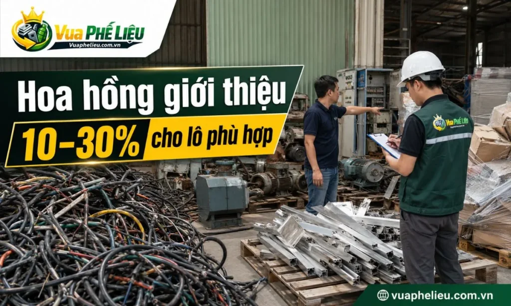 chính sách hoa hồng giới thiệu phế liệu Tiền Giang cho các lô hàng giá trị cao, lô công trình, kho bãi, nhà xưởng, công ty, KCN, máy móc cũ và vật tư thanh lý.