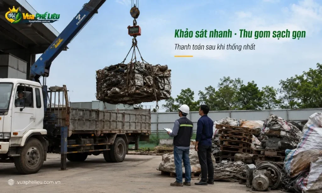 khảo sát, cân hàng và thanh toán khi thu mua phế liệu tại Cần Thơ cho kho bãi, công trình, xưởng chế biến, KCN và lô hàng thanh lý.
