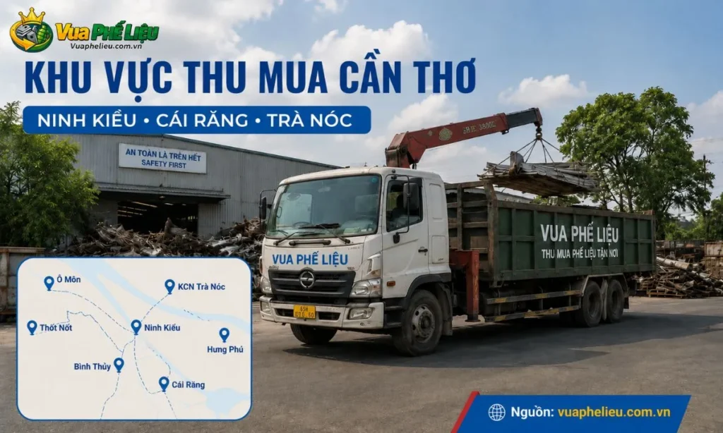 thu mua phế liệu tại Cần Thơ, hỗ trợ báo giá tại Ninh Kiều, Cái Răng, Bình Thủy, Ô Môn, Thốt Nốt, Phong Điền, KCN Trà Nóc, Hưng Phú và khu vực lân cận.