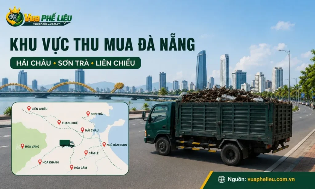 tuyến thu mua phế liệu tại Đà Nẵng, hỗ trợ báo giá tại Hải Châu, Thanh Khê, Sơn Trà, Ngũ Hành Sơn, Liên Chiểu, Cẩm Lệ, Hòa Vang, Hòa Khánh và Hòa Cầm.