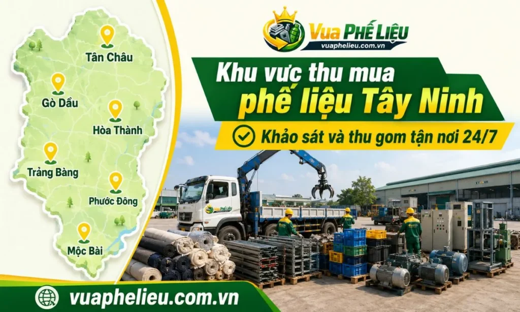 phạm vi khảo sát và thu gom phế liệu tại các khu vực nhà xưởng, kho hàng và dân cư thuộc Tây Ninh.
