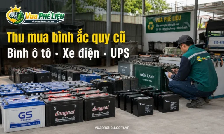 dịch vụ thu mua bình ắc quy cũ của Vua Phế Liệu, nhận báo giá bình ô tô, xe điện, UPS, viễn thông, xe nâng, bình hỏng và ắc quy phế liệu.