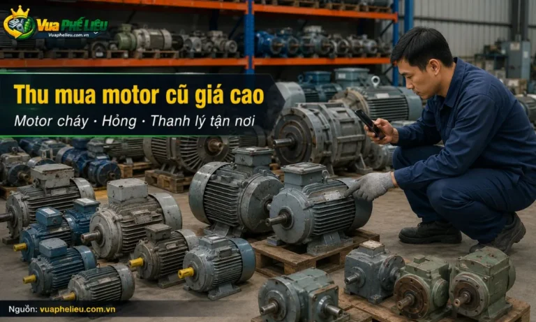 dịch vụ thu mua motor cũ của Vua Phế Liệu, nhận báo giá motor 1 pha, motor 3 pha, motor cháy, motor hỏng, motor công nghiệp, motor giảm tốc và đồng motor phế liệu.