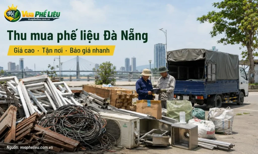 dịch vụ thu mua phế liệu Đà Nẵng của Vua Phế Liệu, nhận báo giá sắt, đồng, nhôm, inox, dây điện cũ, máy móc, phế liệu công trình và hàng thanh lý.