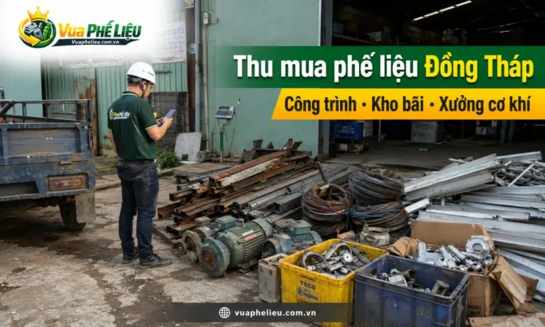 dịch vụ thu mua phế liệu Đồng Tháp tận nơi của Vua Phế Liệu, nhận sắt, đồng, nhôm, inox, dây điện, motor, máy móc cũ, carton, pallet, thùng nhựa và vật tư tồn kho.
