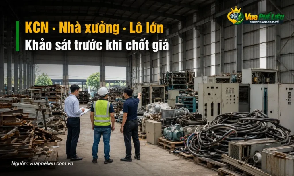thu mua phế liệu khu công nghiệp và nhà xưởng tại Bình Dương, phù hợp với lô lớn, hàng kho bãi, máy móc cũ, dây điện, sắt thép, inox và vật tư tồn kho.