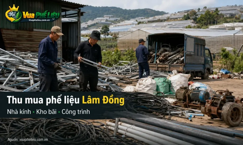 dịch vụ thu mua phế liệu Lâm Đồng của Vua Phế Liệu, nhận báo giá sắt, đồng, nhôm, inox, dây điện cũ, máy móc, phế liệu nhà kính và công trình.