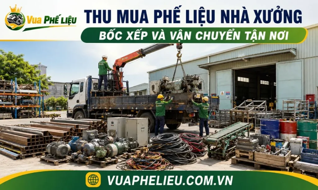 thu gom sắt máy, motor, tủ điện, cáp điện, băng tải và thiết bị sản xuất tại nhà xưởng ở Sóc Trăng.