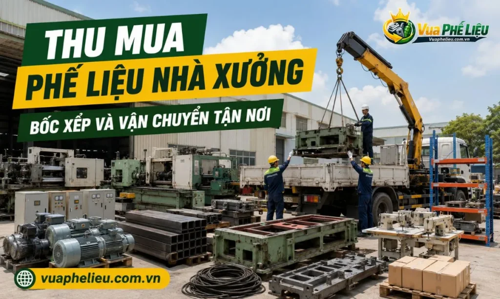 thu gom sắt máy, motor, tủ điện, máy sản xuất và vật tư tồn kho tại sân nhà xưởng ở Tây Ninh.