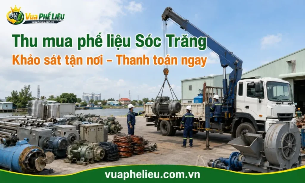 dịch vụ thu mua phế liệu Sóc Trăng tận nơi, nhận sắt thép, đồng, inox, motor, máy xay xát, thiết bị thủy sản và máy tàu cũ.