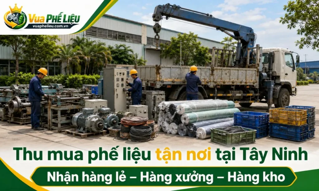 Vua Phế Liệu thu mua phế liệu tận nơi tại Tây Ninh, nhận hàng từ nhà dân, kho bãi, công trình và nhà xưởng.