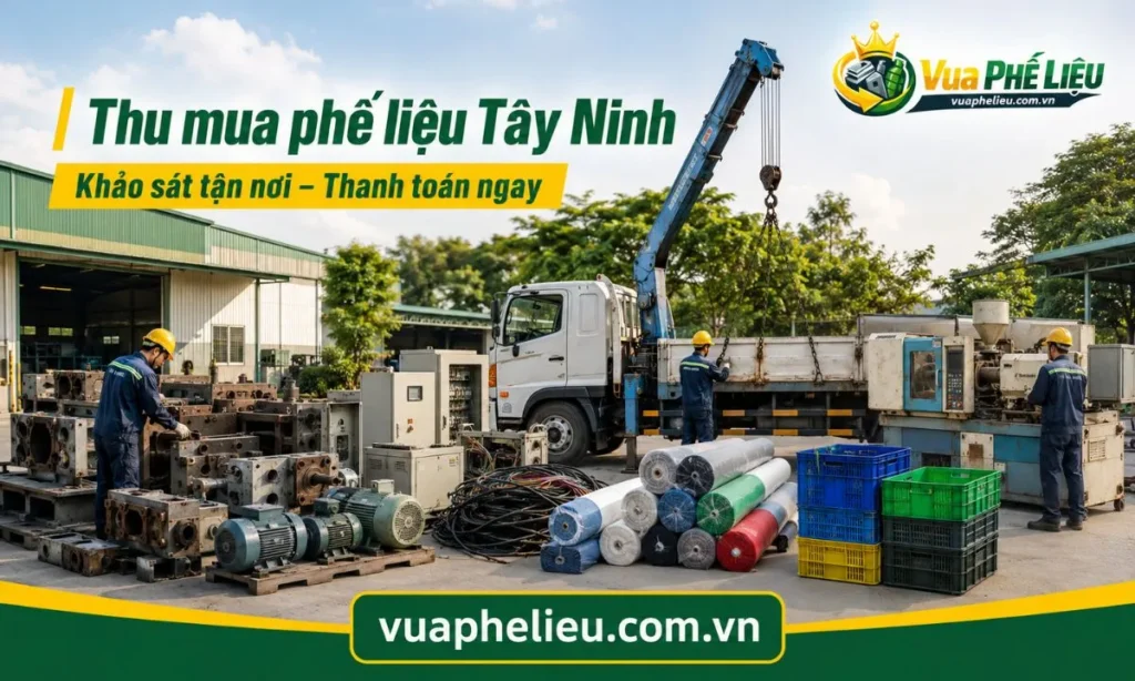 dịch vụ thu mua phế liệu Tây Ninh tận nơi, nhận sắt máy, dây điện, vải tồn kho, nhựa, motor và máy móc cũ.