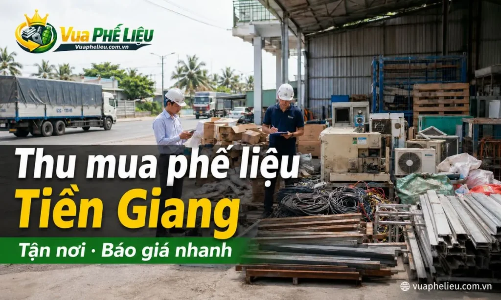 dịch vụ thu mua phế liệu Tiền Giang của Vua Phế Liệu, nhận báo giá sắt, đồng, nhôm, inox, dây điện, nhựa, giấy, máy móc cũ, phế liệu công trình, kho bãi và nhà xưởng.