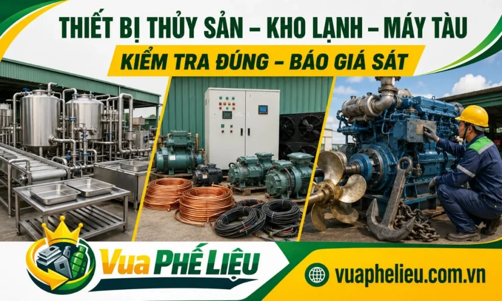 kiểm tra bồn inox, đường ống, motor, máy bơm, thiết bị kho lạnh và máy tàu cũ trước khi báo giá tại Bạc Liêu.