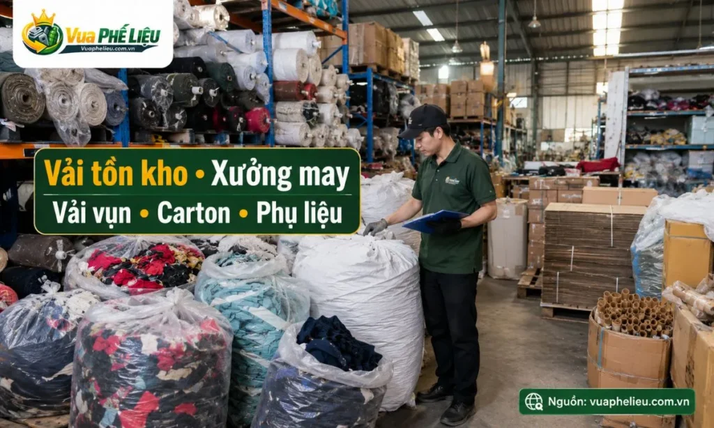 thu mua vải tồn kho, vải vụn, vải cây, vải cuộn lỗi, phụ liệu may mặc, carton, bao bì và vật tư xưởng may tại Nam Định.
