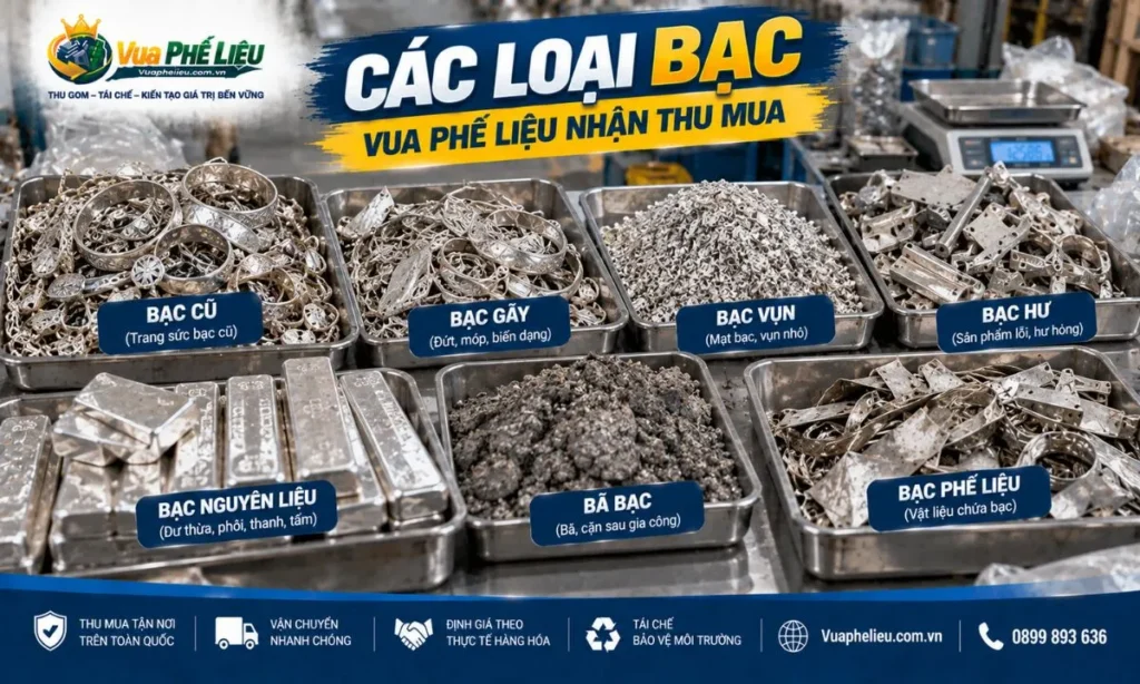 Giá bạc cũ, bạc vụn, bạc gãy và bã bạc