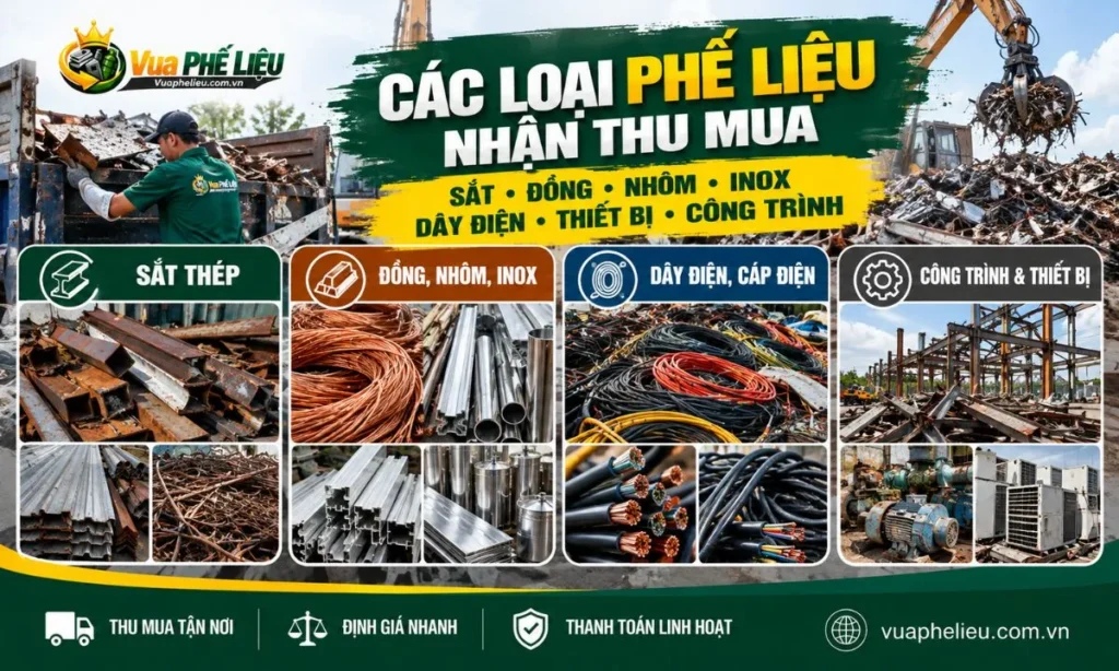 Các loại phế liệu sắt, đồng, nhôm, inox và dây điện thu mua tại Hoài Đức