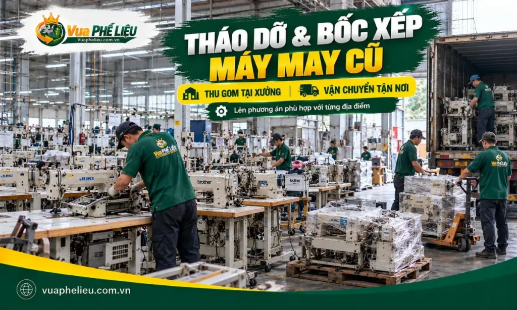 Tháo dỡ và bốc xếp máy may công nghiệp cũ tại xưởng